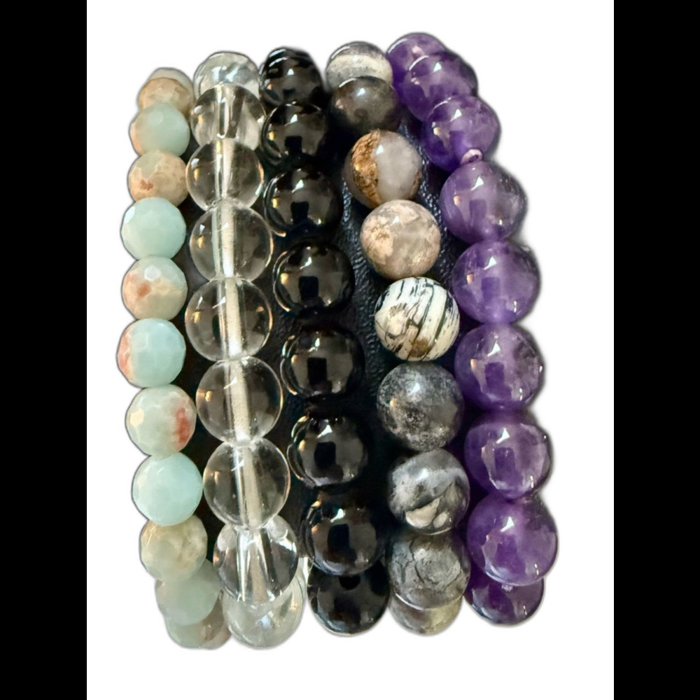 Semiprecious Stone Beaded Stretch Bracelets - Lot of 5: